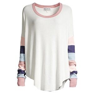 Wildfox Colorblock Waffle Knit Thermal Long Sleeve Oversized Top Size M